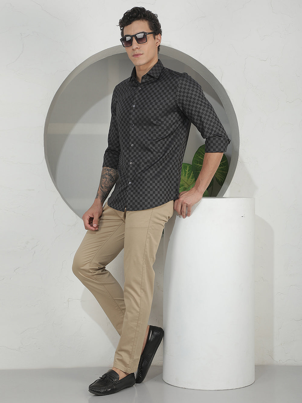 Black Geometric Print 100% Cotton Shirt