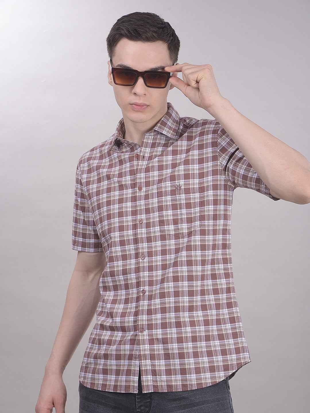 100% Cotton Brown Checked Shirt