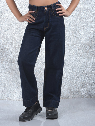 Blue 100% Cotton Wide Leg Jeans