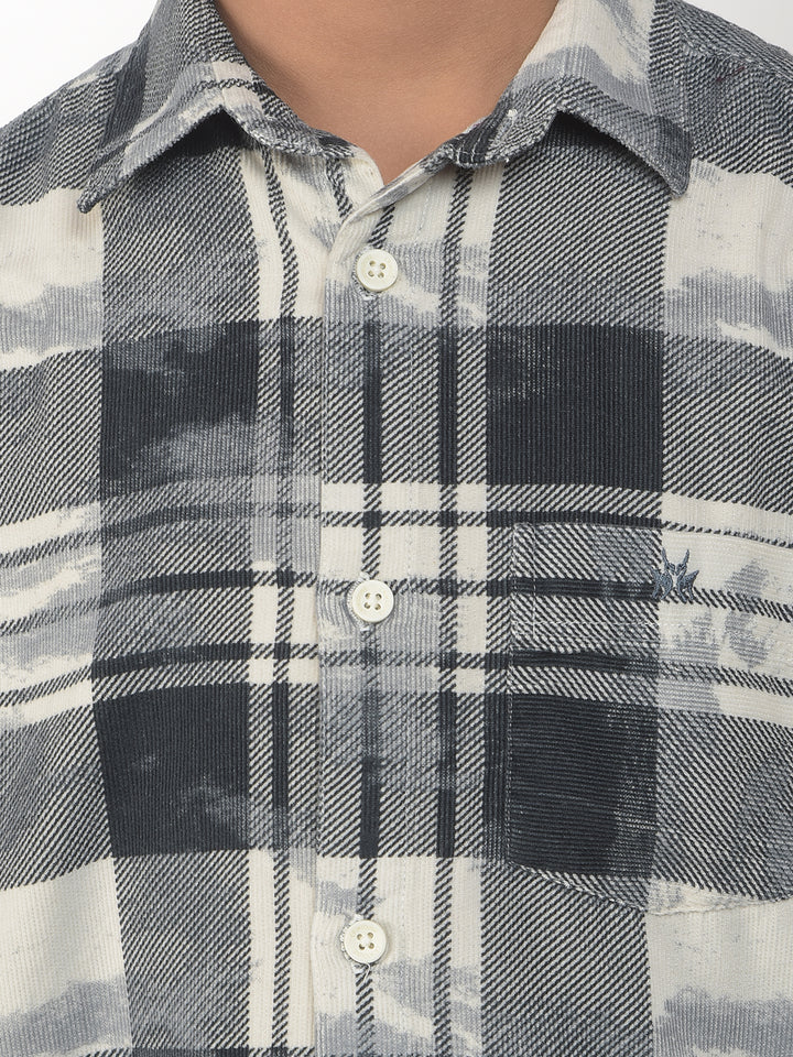 Blue Checked 100% Cotton Corduroy Shirt