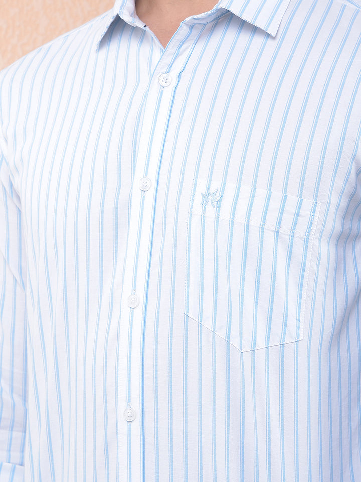 Blue Vertical Striped 100% Cotton Shirt