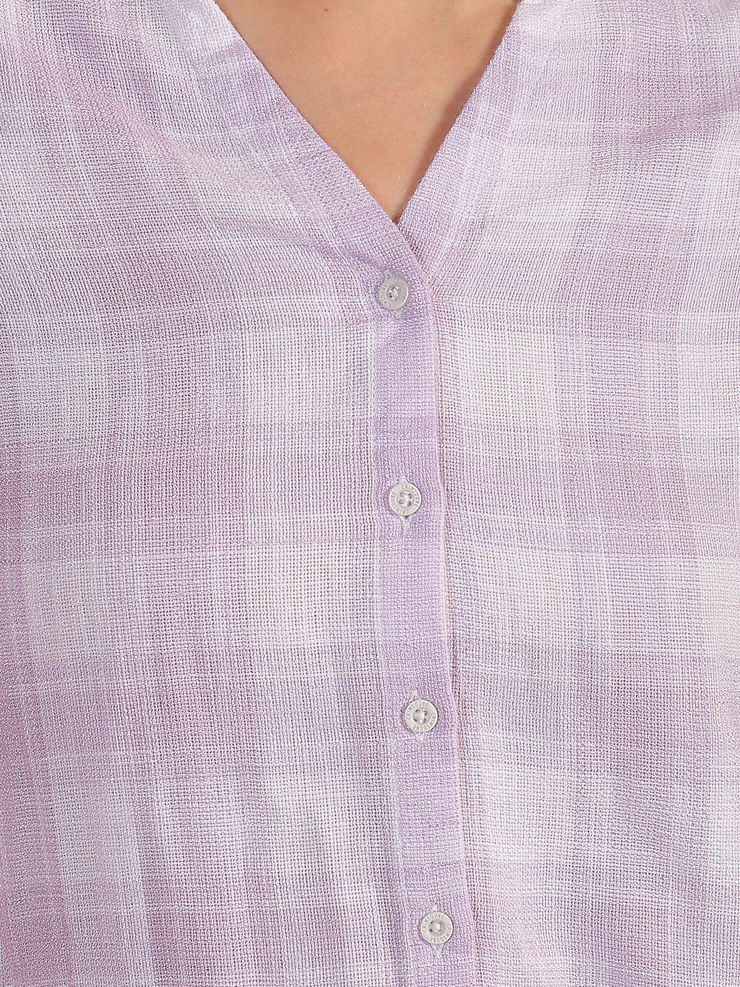 Purple Checked V-Neck Shirt