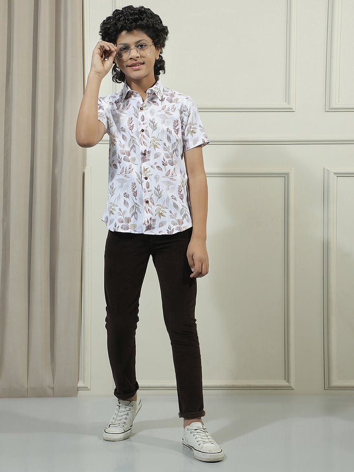 Beige Tropical Printed Shirt