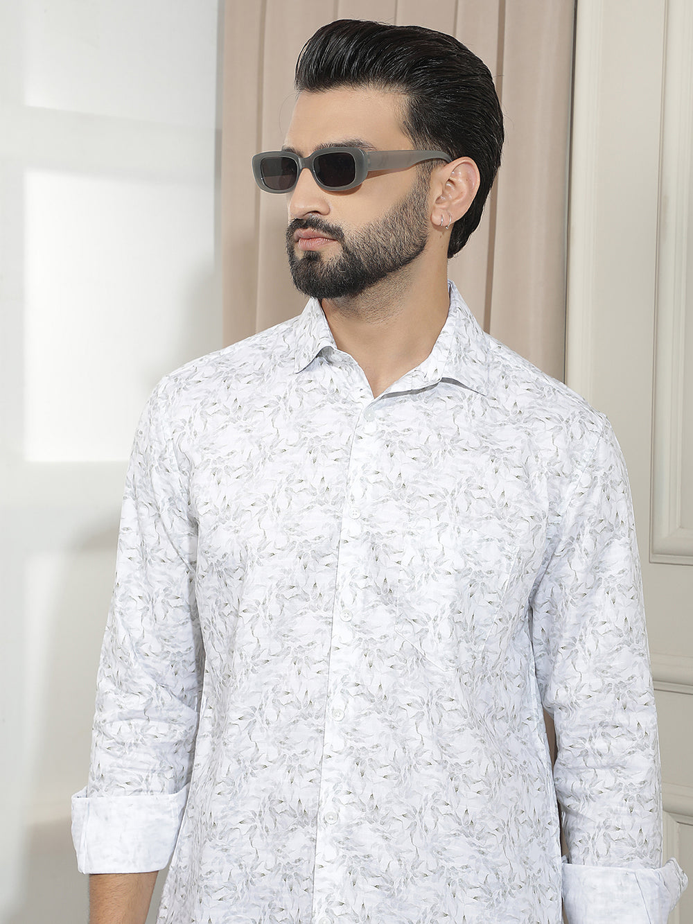 Grey Botanical Print Shirt