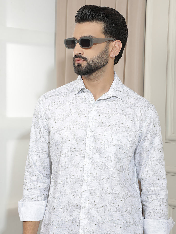 Grey Botanical Print Shirt