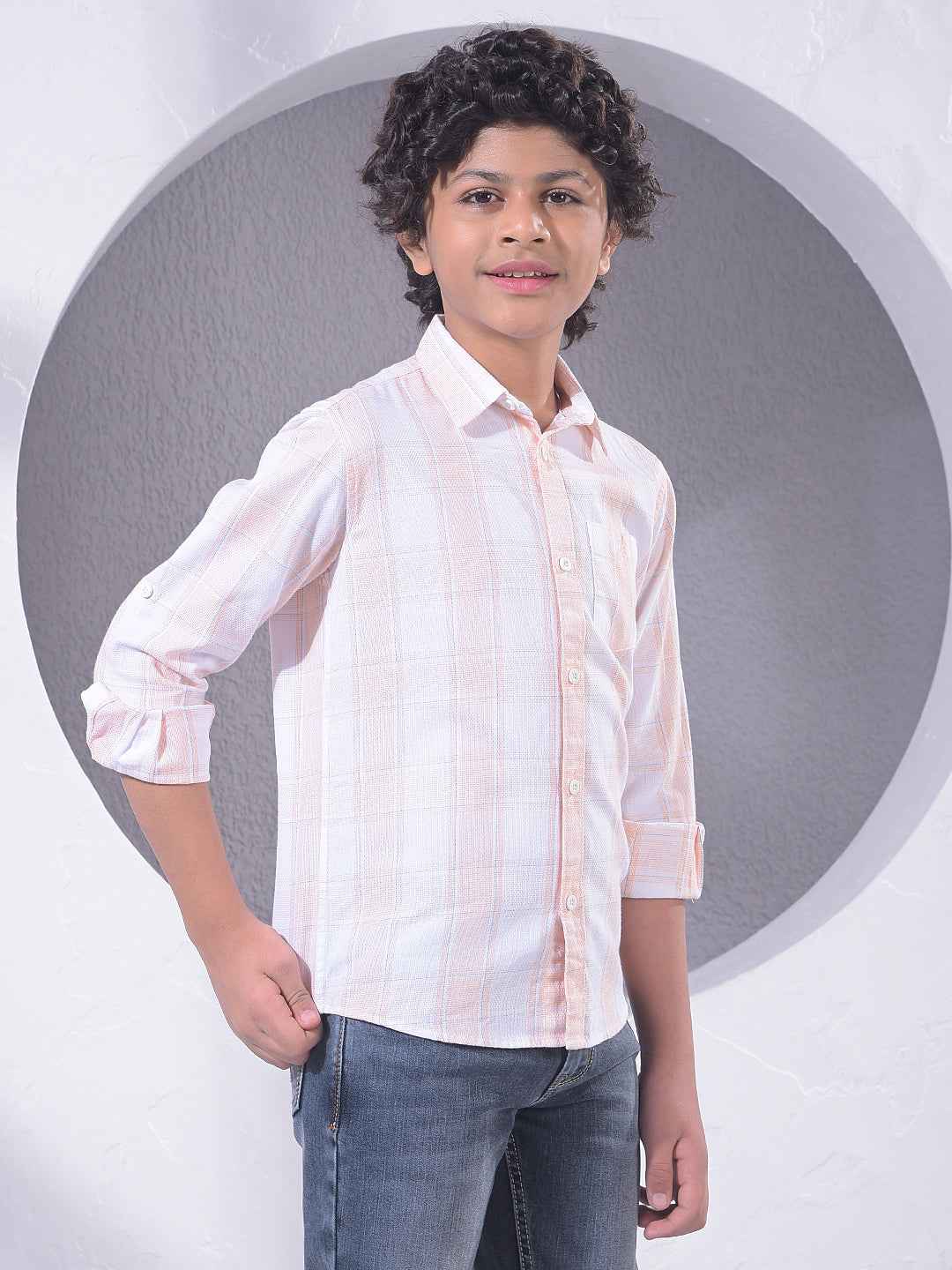 Peach Checked 100% Cotton Shirt