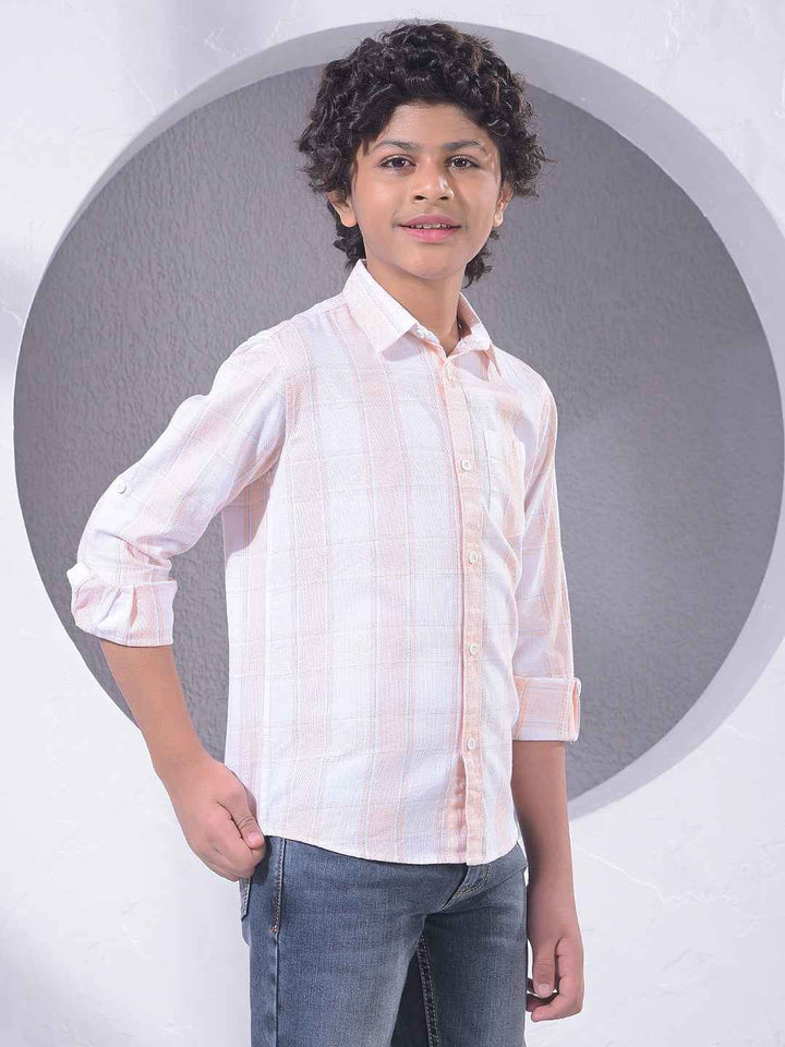 Peach Checked 100% Cotton Shirt