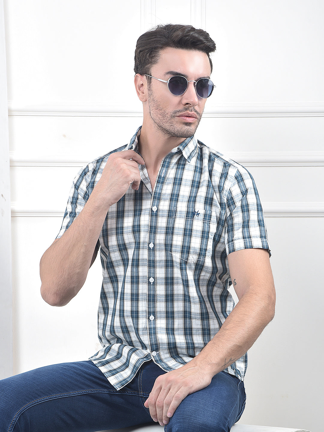 Blue Checked 100% Cotton Shirt