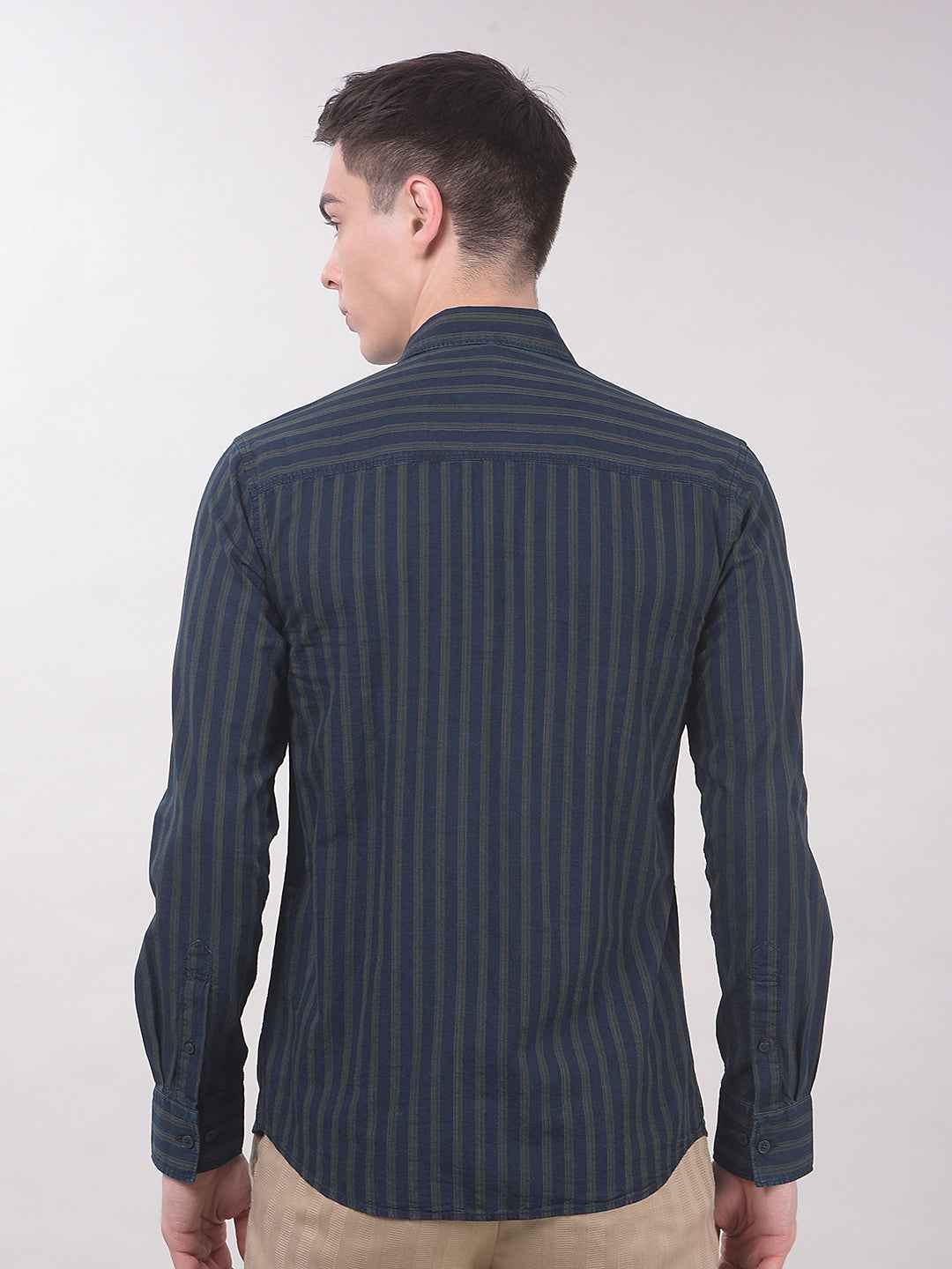 Green Vertical Stripes 100% Cotton Shirt