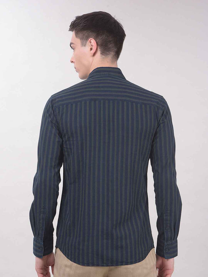 Green Vertical Stripes 100% Cotton Shirt