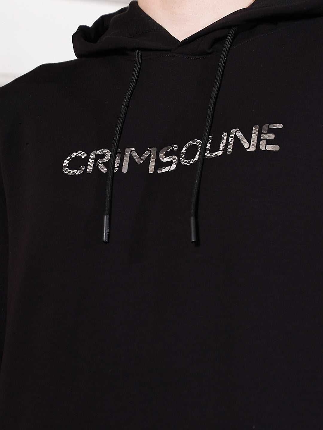 Black Typographic Printed Hooded Sweatshirt