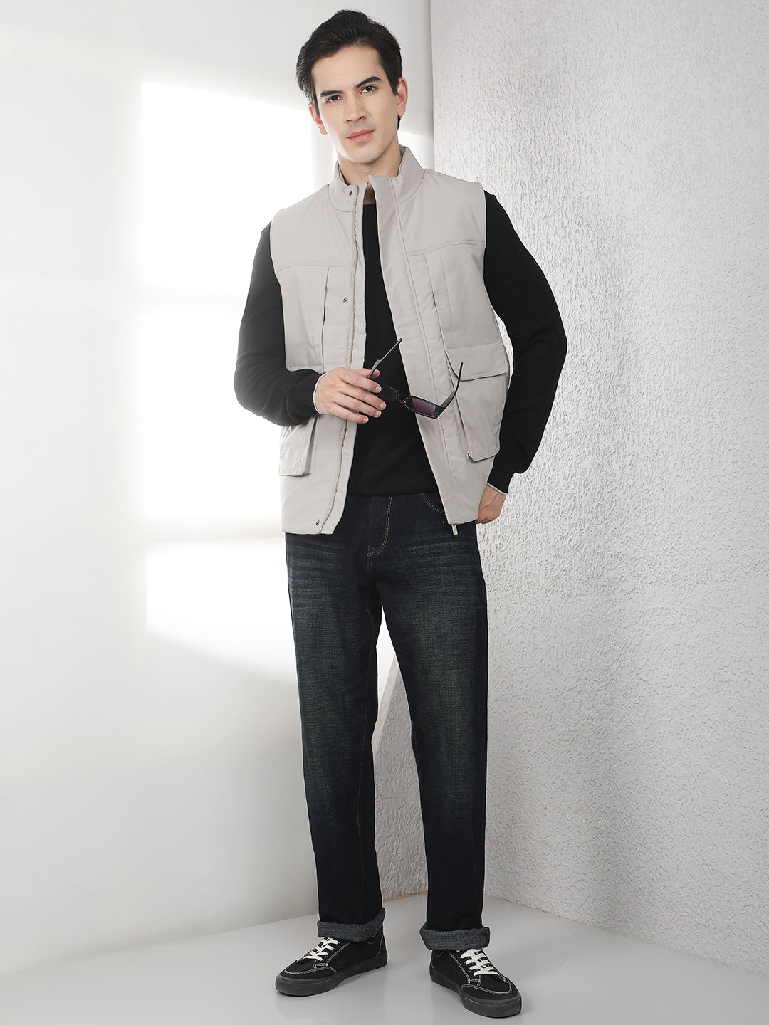 Beige Utility Sleeveless Jacket