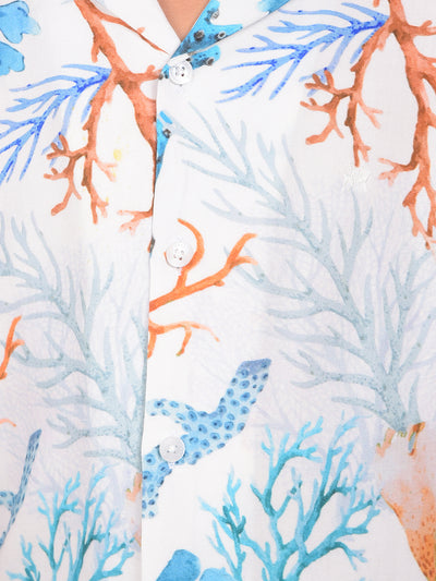 Peach Printed Resort-Collar Shirt