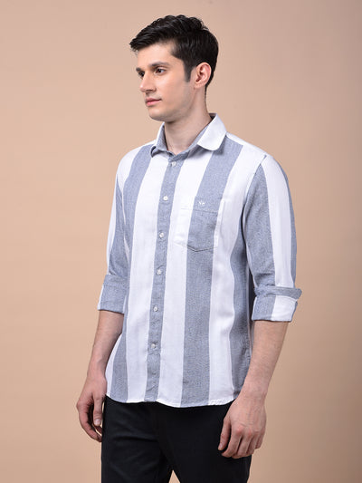 White Vertical Stripes 100% Cotton Shirt