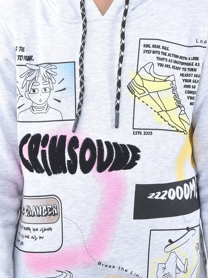 Grey Typographic Print Hooded Neck Sweatshirt