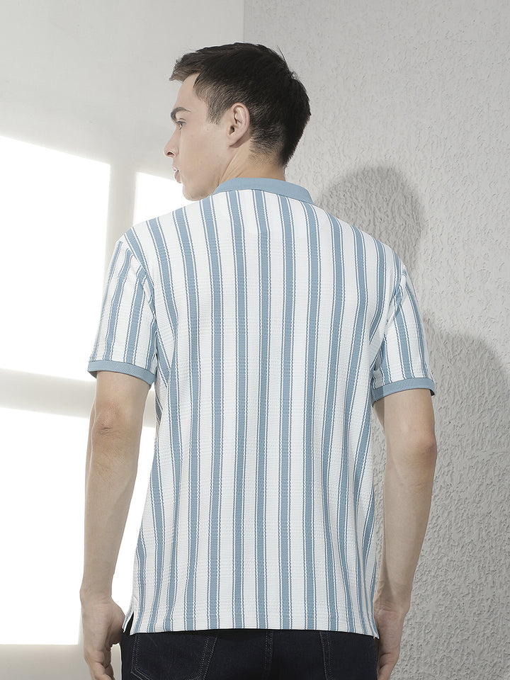 Blue Vertical Stripes Polo T-Shirt