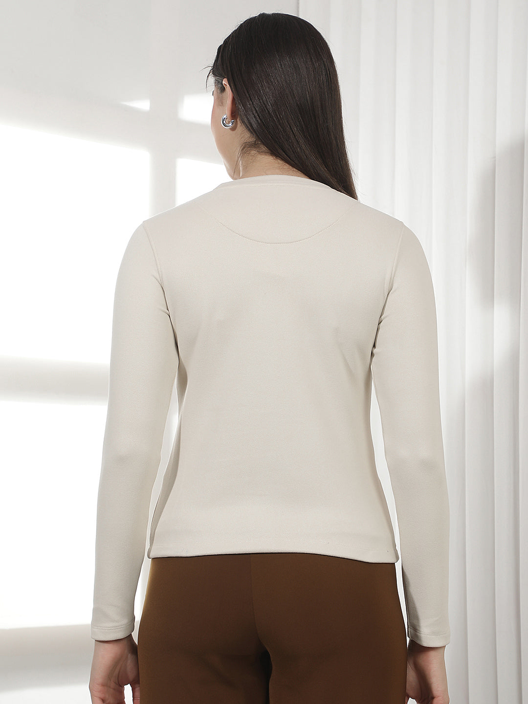 Cream Typographic Print Long Sleeves T-Shirt