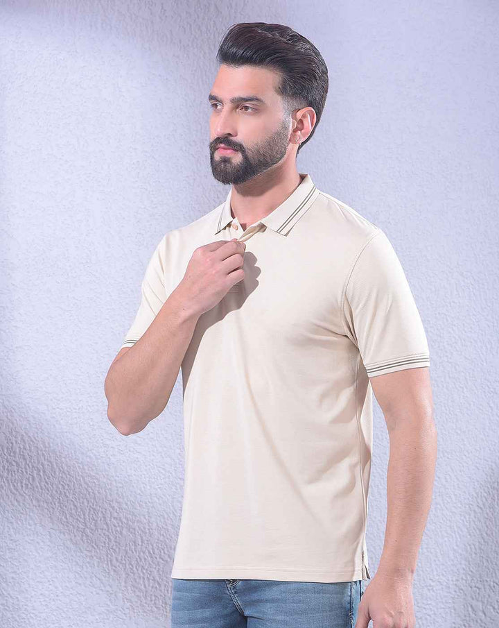 Beige Polo Neck T-Shirt
