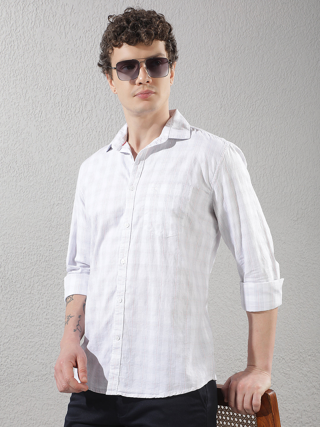 White 100% Cotton Checked Shirt