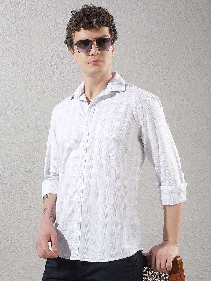 White 100% Cotton Checked Shirt