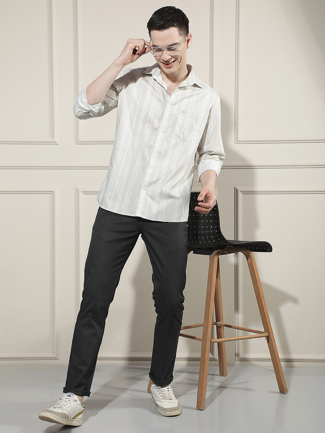 Minimalist Raven Black Textured Trousers