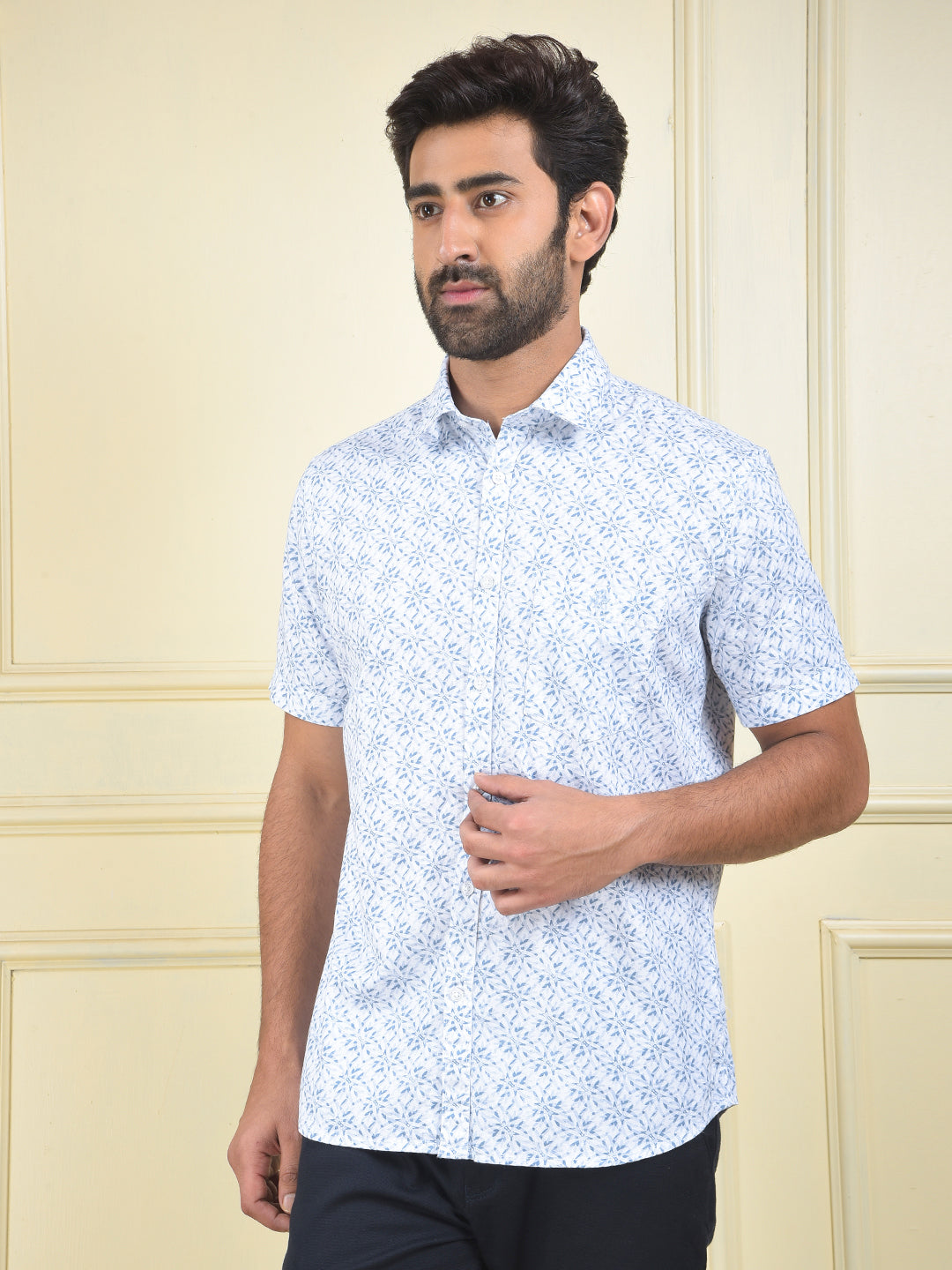 Blue Floral Print 100% Cotton Shirt