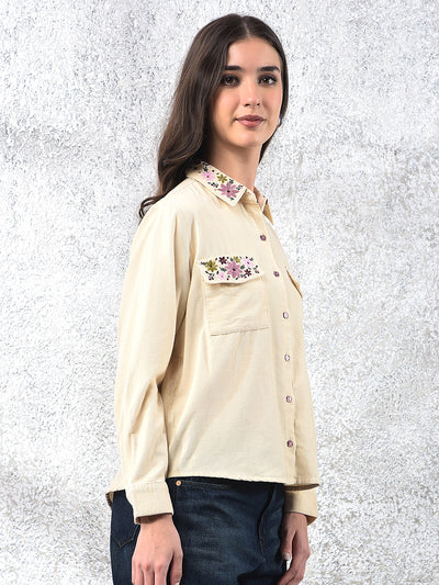 Cream Floral Print 100% Cotton Shirt