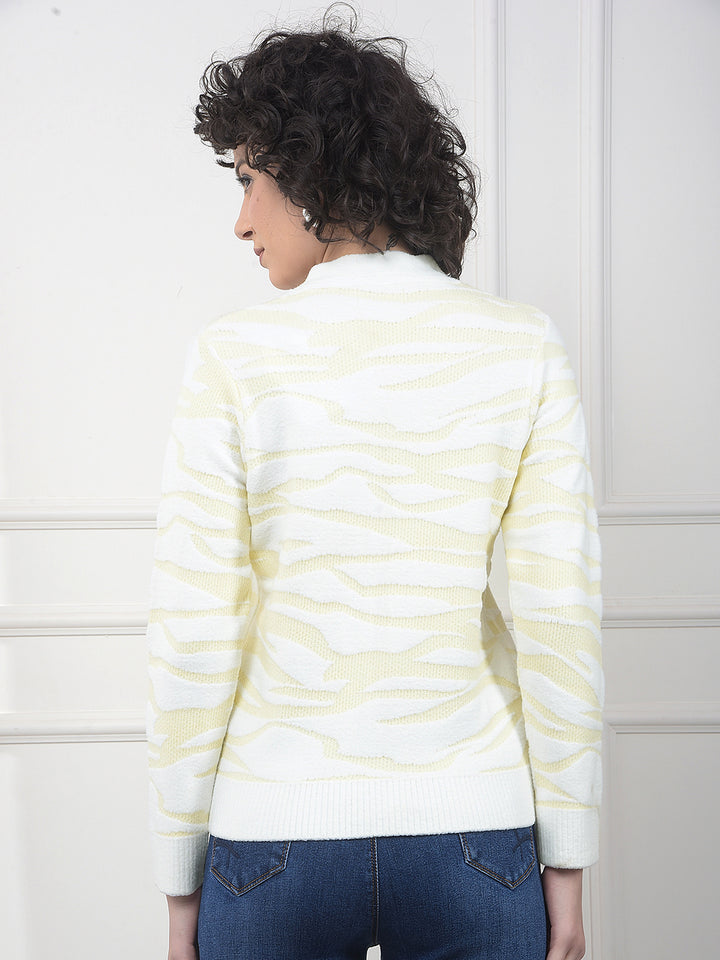 White Jacquard V-Neck Cardigan
