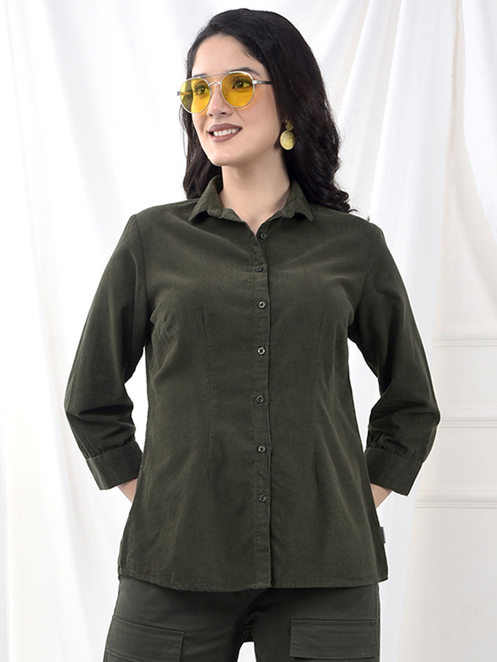 Olive Green Brushed Twill Slim Fit Shirt