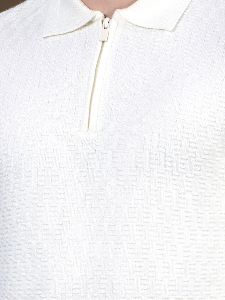 Ivory White Soft-Touch Blended Regular Textured Sweater