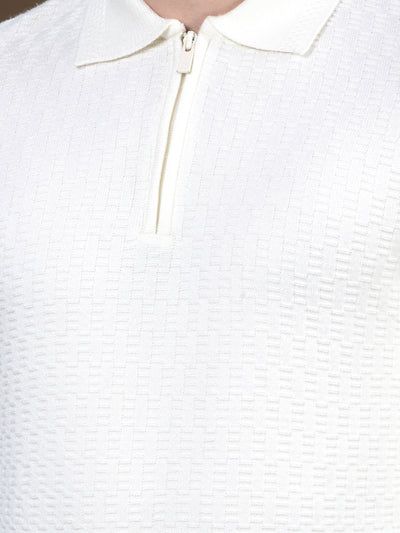 Ivory White Soft-Touch Blended Regular Textured Sweater