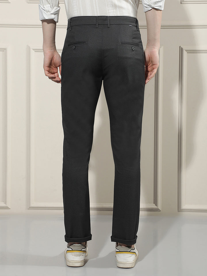 Minimalist Raven Black Textured Trousers