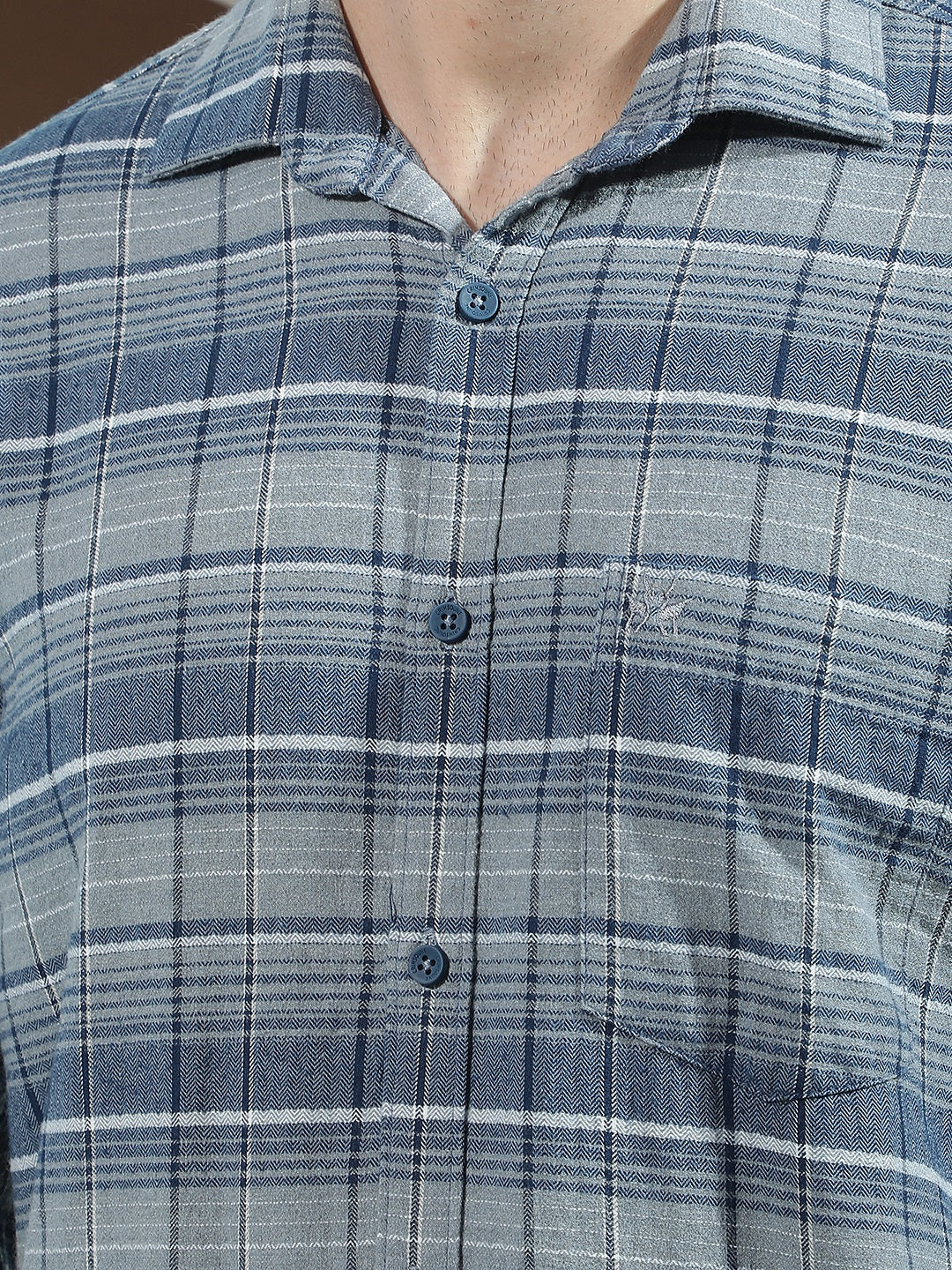 Teal Blue 100% Cotton Checked Shirt