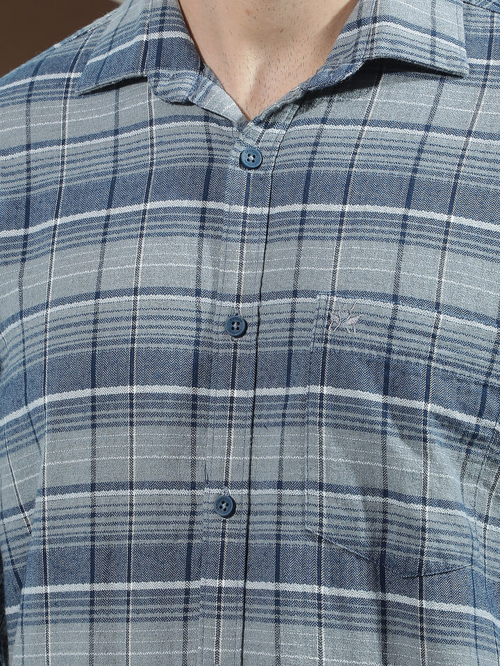Teal Blue 100% Cotton Checked Shirt