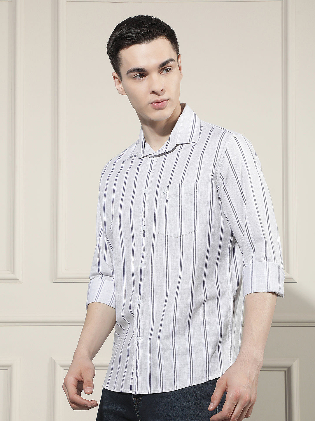 Grey Vertical Stripes 100% Cotton Shirt