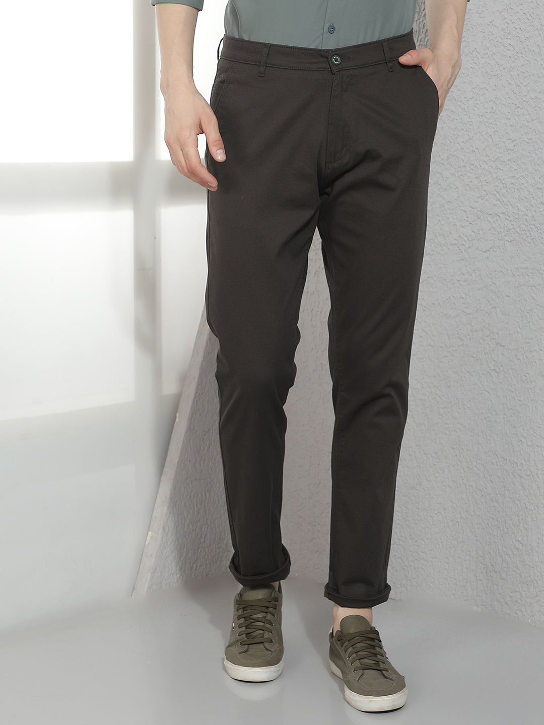 Midnightflex Slim Dobby Olive Trousers-Men Trousers-Crimsoune Club