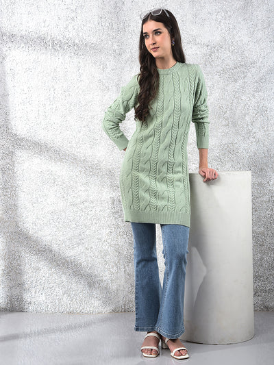 Green Long Length Acrylic Sweater-Women Sweaters-Crimsoune Club