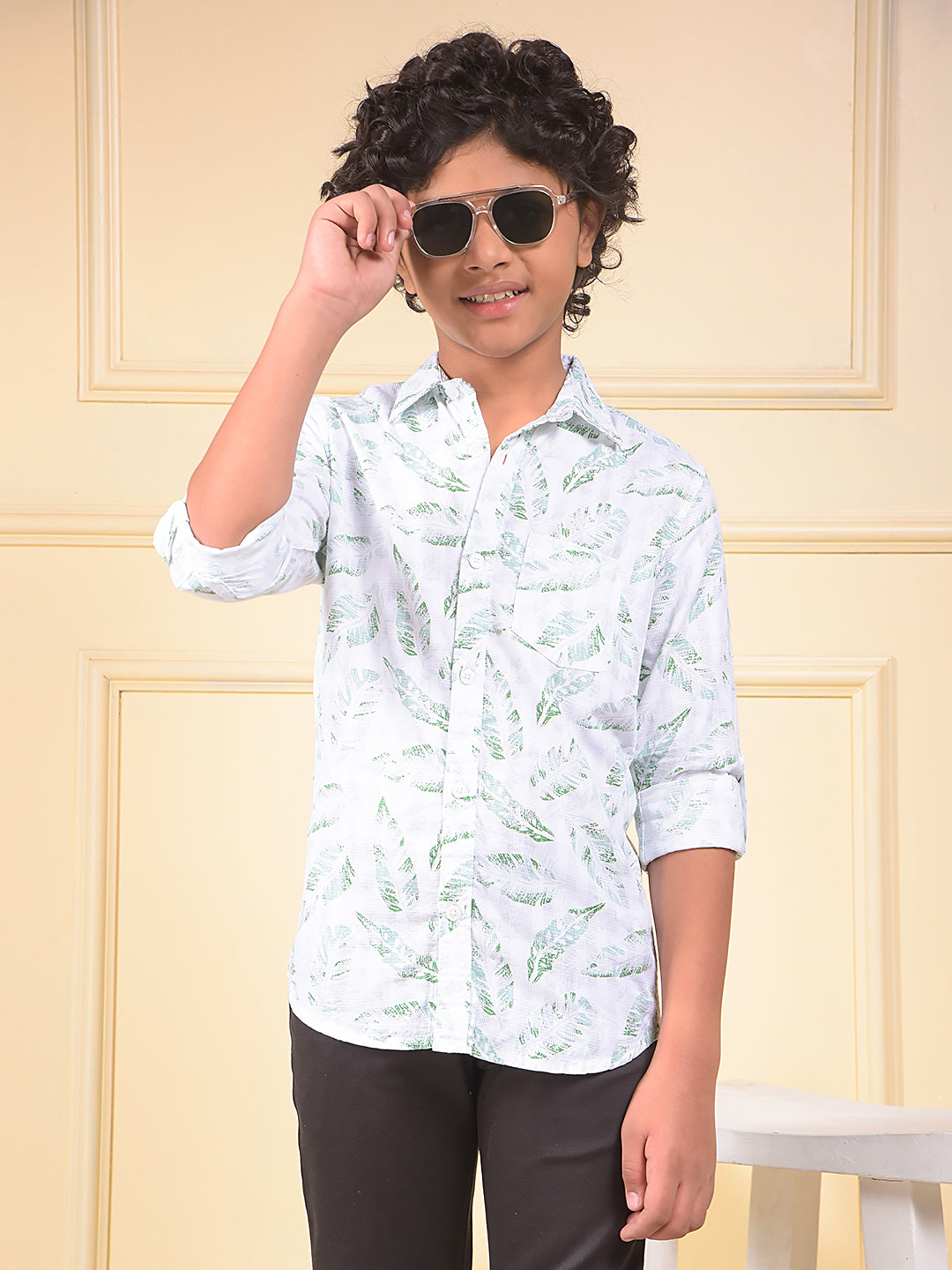 Green Floral Print 100% Cotton Shirt