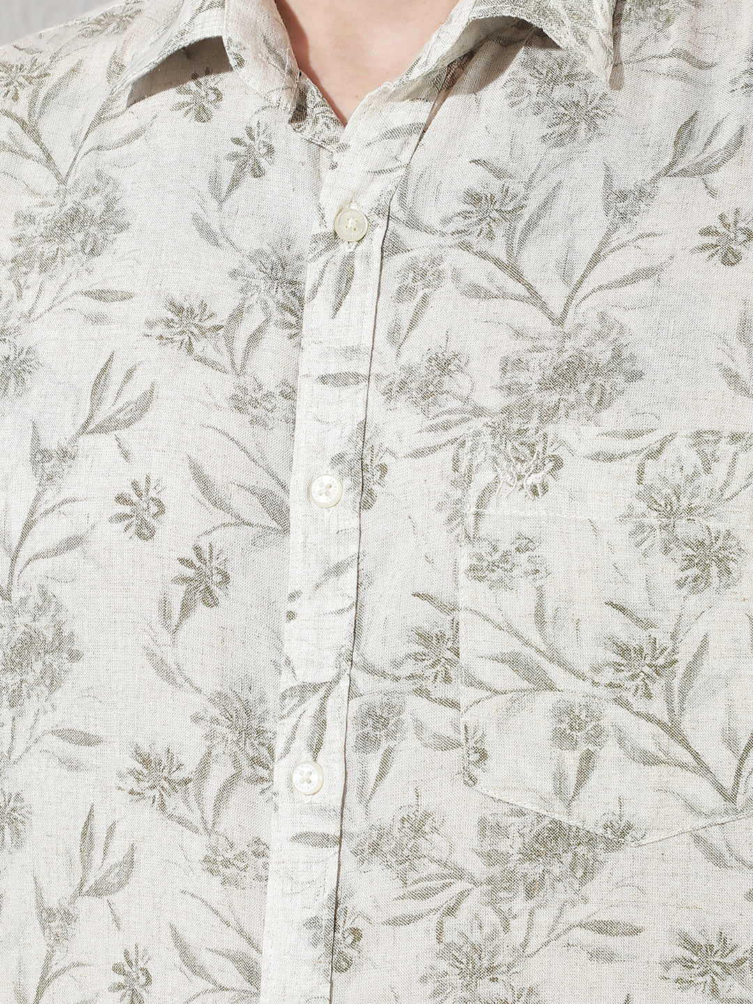 Linen Olive Floral Print Shirt