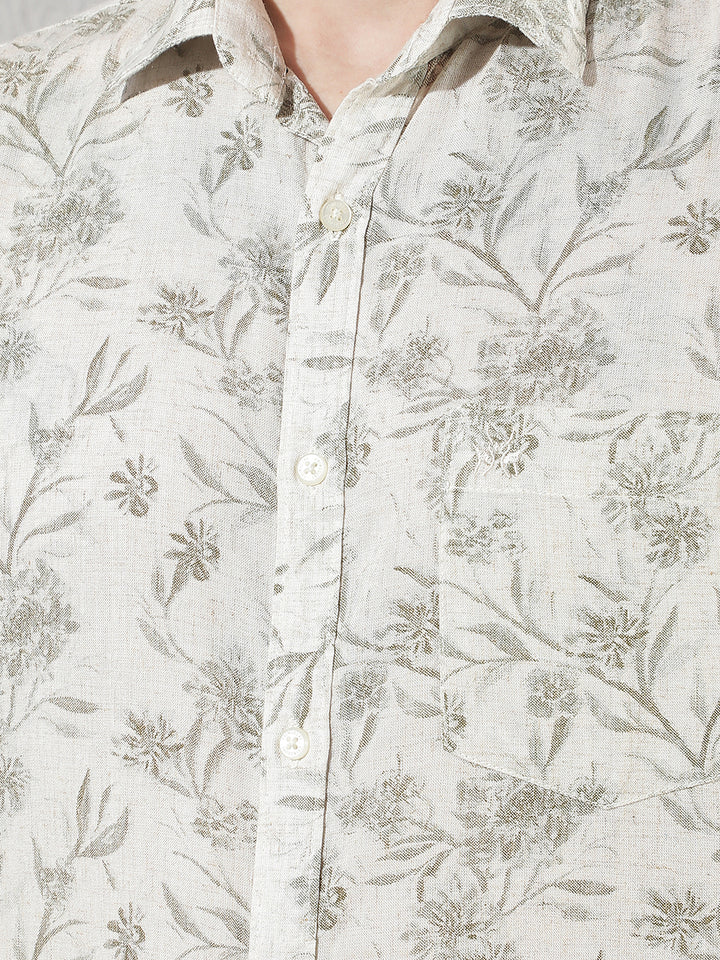 Linen Olive Floral Print Shirt