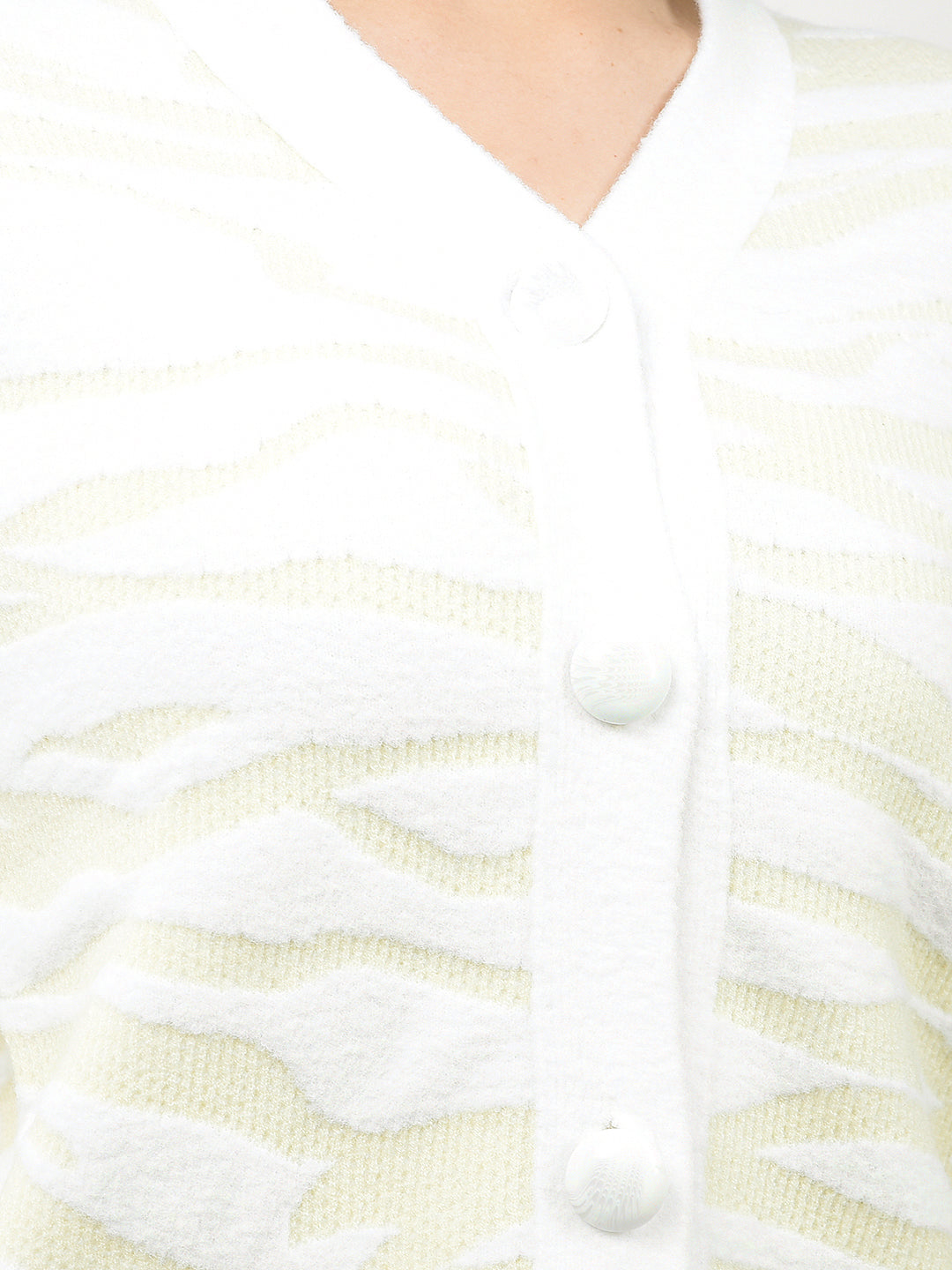 White Jacquard V-Neck Cardigan