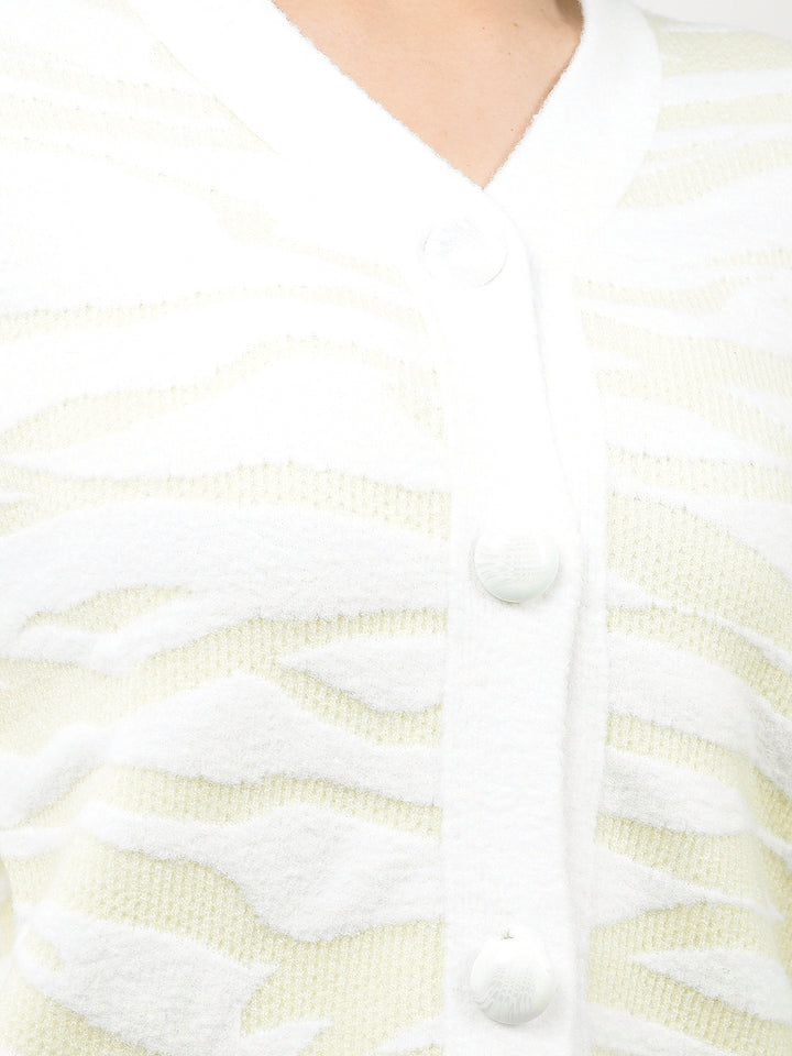 White Jacquard V-Neck Cardigan