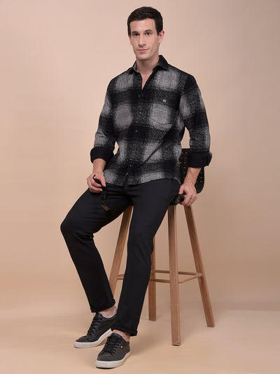 Black Checked 100% Cotton Corduroy Shirt