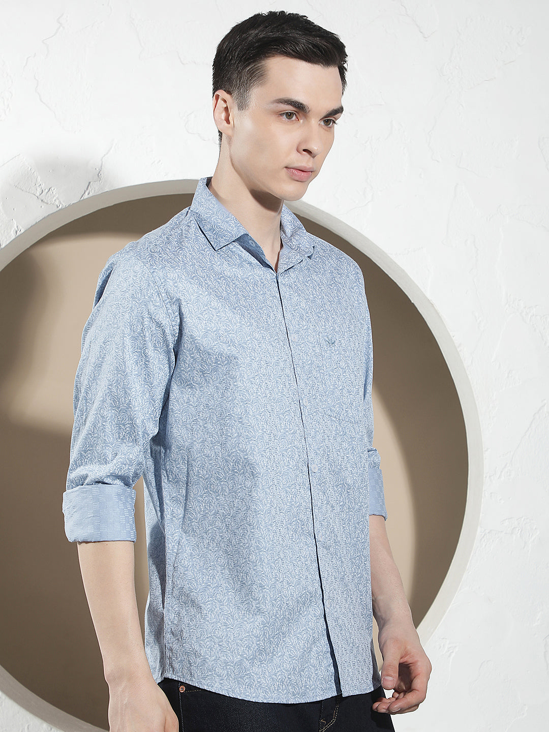 Blue Floral Print 100% Cotton Shirt