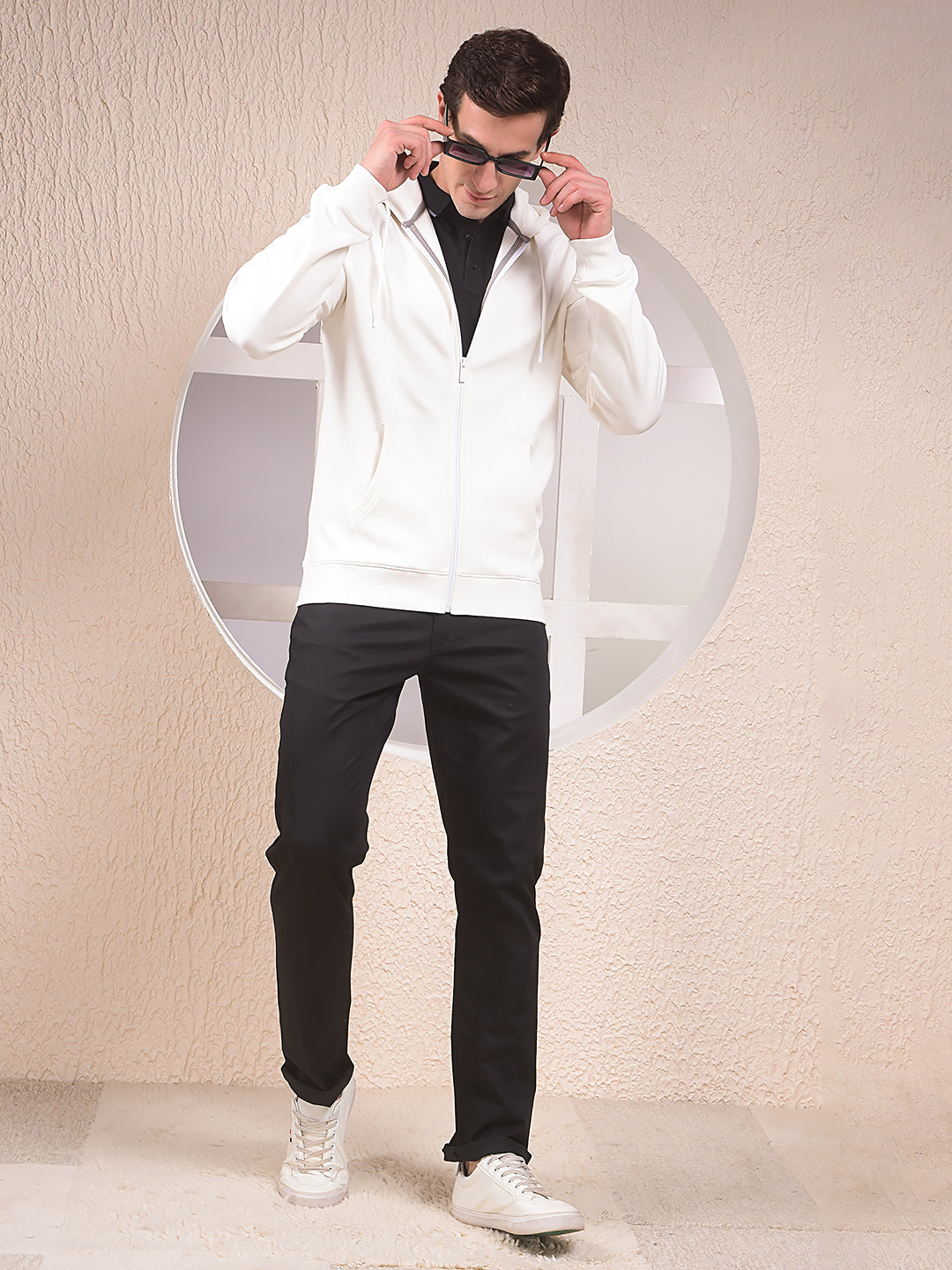 Off White Hooded Neck Sweatshirt