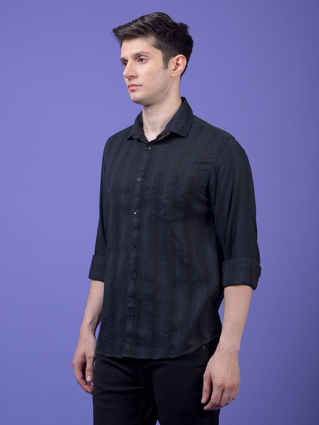Black Embroidered 100% Cotton Shirt
