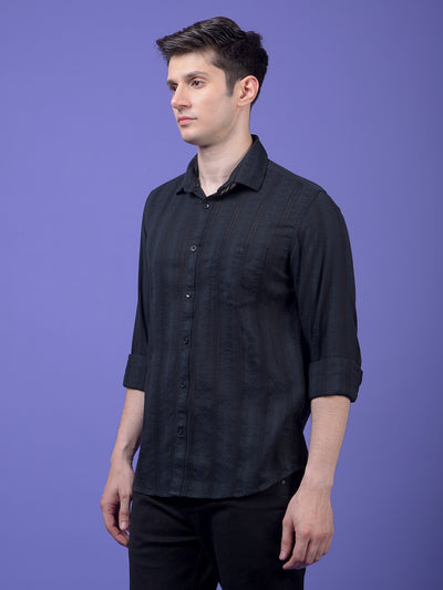 Black Embroidered 100% Cotton Shirt