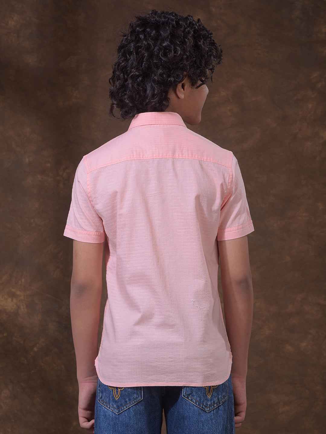 Peach Textured Casual Shirt