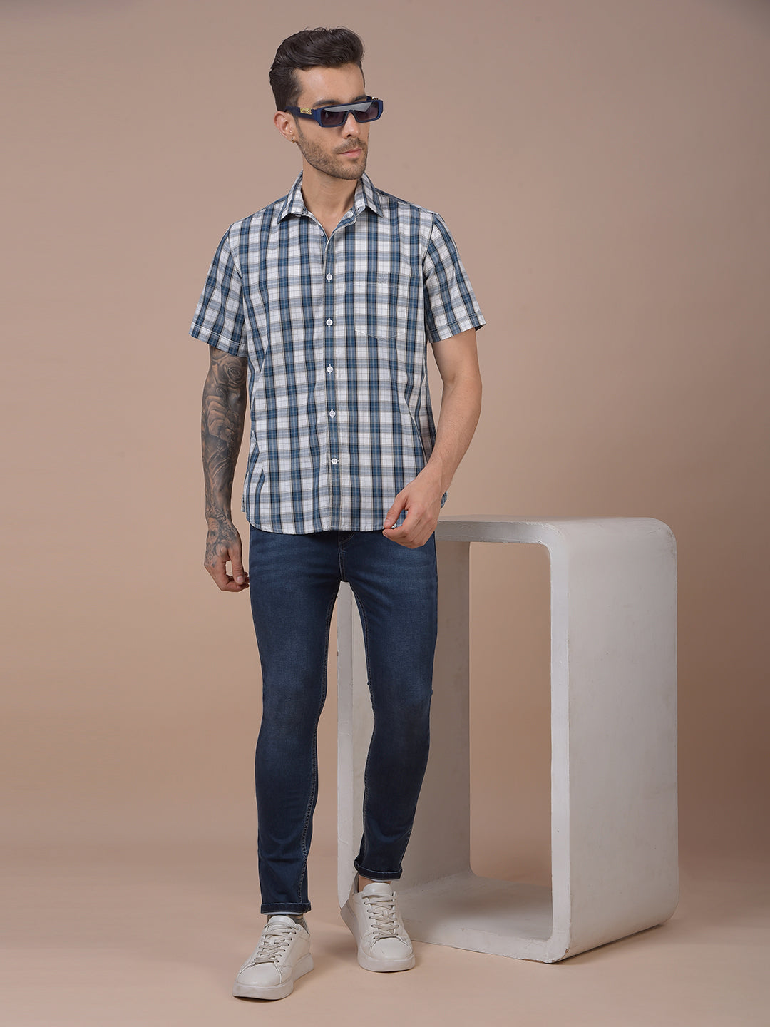 Blue Checked 100% Cotton Shirt