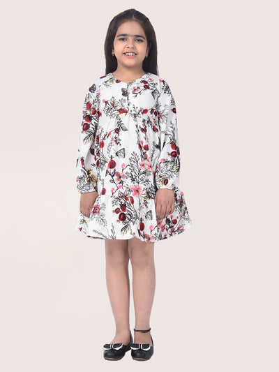 Brown Floral Print A-Line Dress